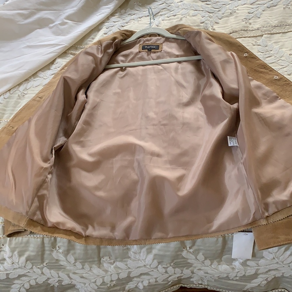 Camel Suede Leather Button-Down Jacket - image 3